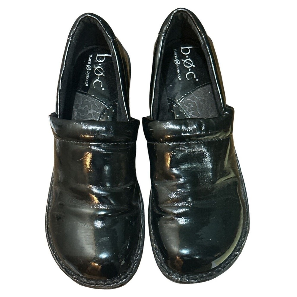 Preowned Womens B.O.C. Peggy Black Patent Clog Slip-on Comfort Leather Size 8.5